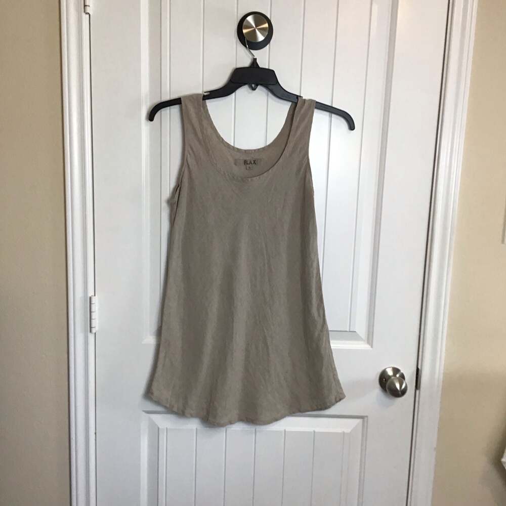 FLAX 100% Fundamental Linen Scoop Neck Tank Top Small Putty - Picture 2 of 9